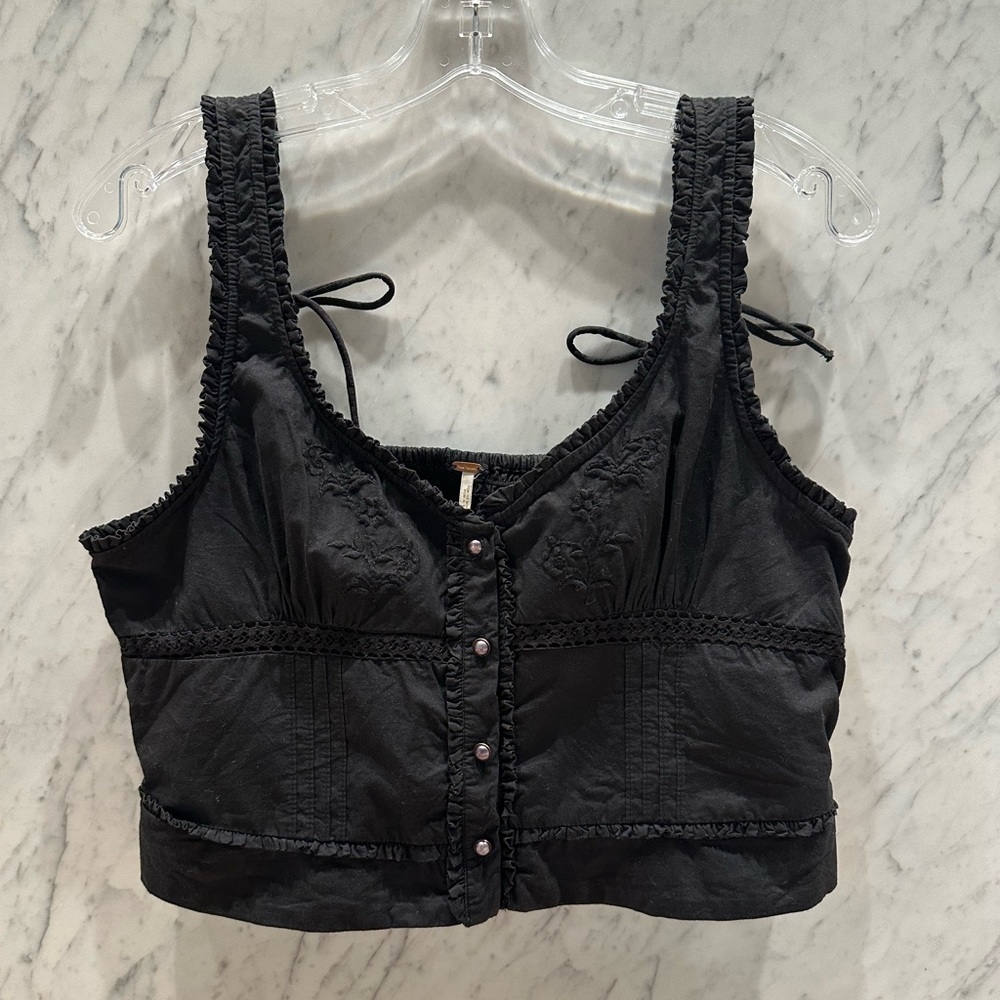 Free People Kerry Black Button-Up Crop Tank